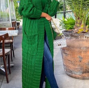 Green Cable Knit Cardigan